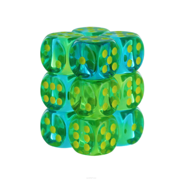 Kostki - Chessex - K6 16 mm - Translucent Gemini - Green-Teal/Yellow