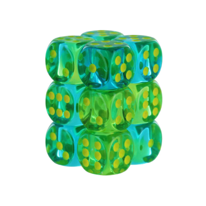 Kostki - Chessex - K6 16 mm - Translucent Gemini - Green-Teal/Yellow